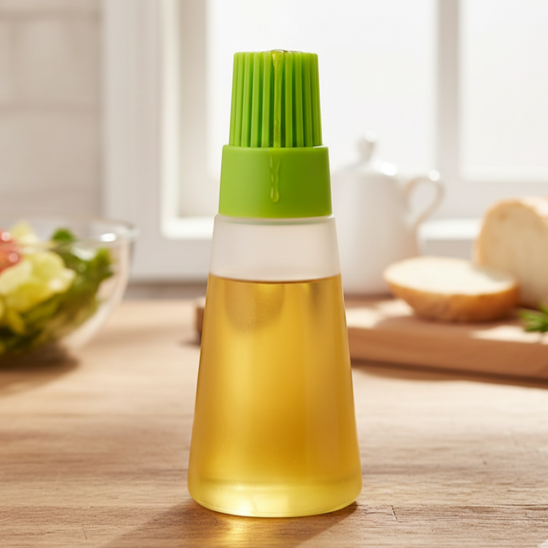 Premium Silicone Oil Dispenser with Basting Brush — Leak-Proof, Heat-Resistant Kitchen Bottle for Cooking & BBQ