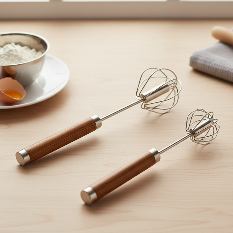 Luxury Wooden Handle Stainless Steel Whisk – Premium Kitchen Beater (Small / Large)